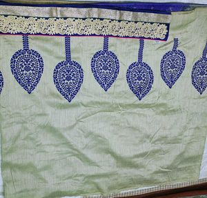 Elegant Pastel Green &amp; Royal Blue Saree