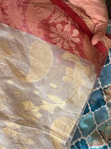 Elegant Cream and Red Saree