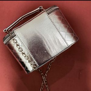Chic Silver Quilted Box/Vanity Bag