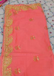 Beautiful Embroidered Peach Saree