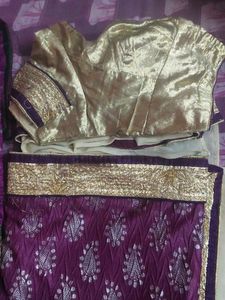 Purple Saree with Golden Border