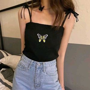 Cute Black Tie Strap Top