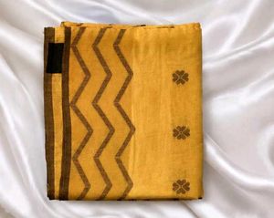 Elegant Mustard Bengali Saree with Floral Print