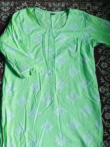 Lime Green Embroidered Cotton Kurta