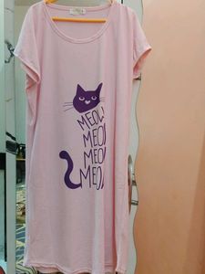 Cute Meow Cat Print Pink Dress