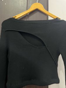 Black Cut-Out Long Sleeve Top