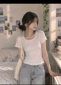 CLEARANCE SALE!💗Cute White Ribbed Lettuce Hem Top