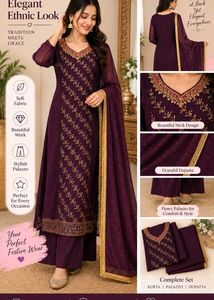 Purple Kurta Palazzo Set with Dupatta