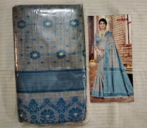 Elegant Grey &amp; Blue Saree