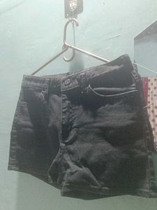 Black Denim High-Waisted Shorts