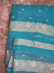 Blue With Golden Border Saree