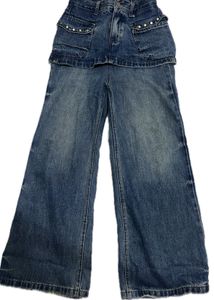 Wide Leg Denim Jeans with Studded Pockets