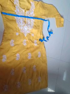 Yellow Kurta with White Chikankari Embroidery