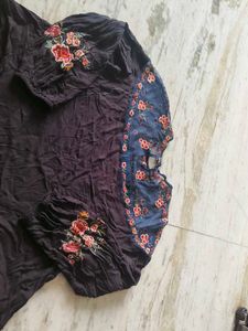black embroidery and lace work crop top