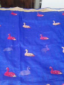 Dark Blue Embroidery Kundan Work Saree