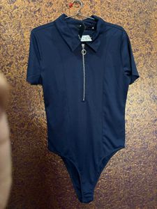 Navy Blue Zipped Collar Top