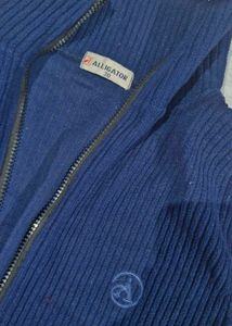 Navy Blue Zip-Up Knit Sweater