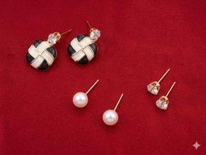 Chic Heart & Pearl Stud Earrings Set