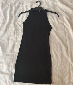Black Ribbed Halter Neck Mini Dress