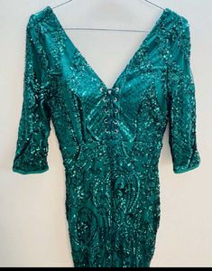Elegant Sequined Emerald Green Gown