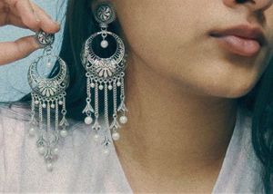 Silver Oxidized Chandbali Statement Earrings