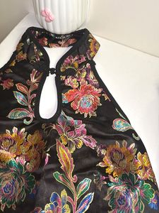 Black Floral Brocade Chinese Style Top