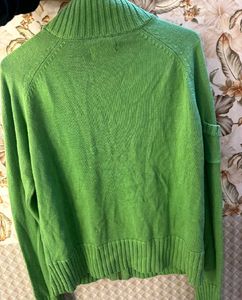 Green Zip-Up Knit Cardigan
