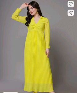 Bright Yellow Embroidered fit and flared dress