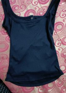 Navy Blue Ribbed Henley Tank Top