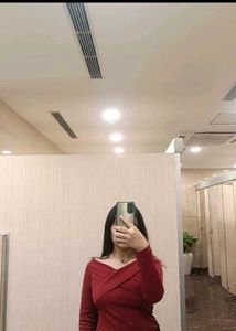 Red Cross-Over Long Sleeve Top