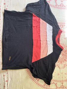 Black T-Shirt with Color Block Detail