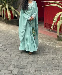 Elegant Sea Green Tiered Kurti Set