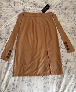 Stylish Tan Skirt with Button Detail
