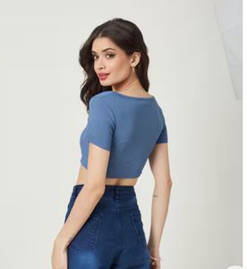 Shine Ribbed Cropped Henley Top