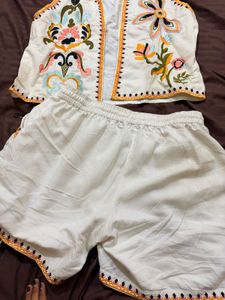 Embroidered Vest and Shorts Set