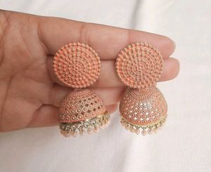 Peach Jhumka Earrings
