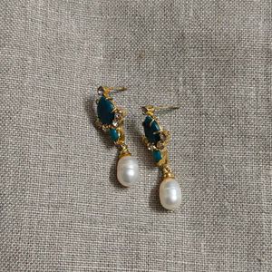 Blue stone pearl drop earrings