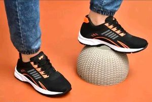 WZITAK Men's Black &amp; Orange Sports Shoes