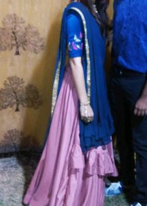 flared chaniya choli with frills and khatli work b