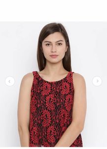 Black Red Lace Embroidery Floral Top By AND