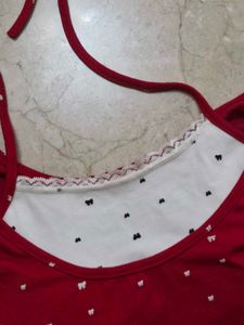Red Cropped Top with Lace Trim