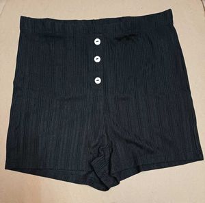 Shein High Rise Mock Buttons Textured Mini Hotpant