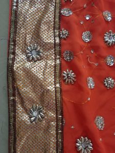 Stunning Orange Embellished Saree