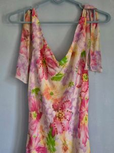 Y2k Floral Print Dress with Tie Shoulders