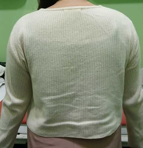 Cream Ribbed Button-Up Cardigan