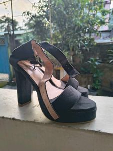 Black Platform Block Heels