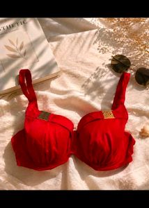Elegant Red Bra with Golden Accents