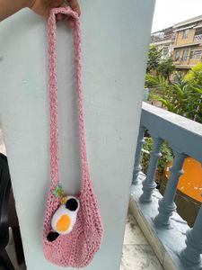 Pink Crochet Shoulder Bag