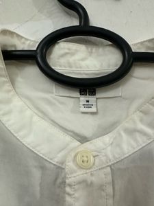 Men's White Band Collar Shirt