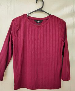 MAX Women’s Self-Stripe Round-Neck Fitted Top